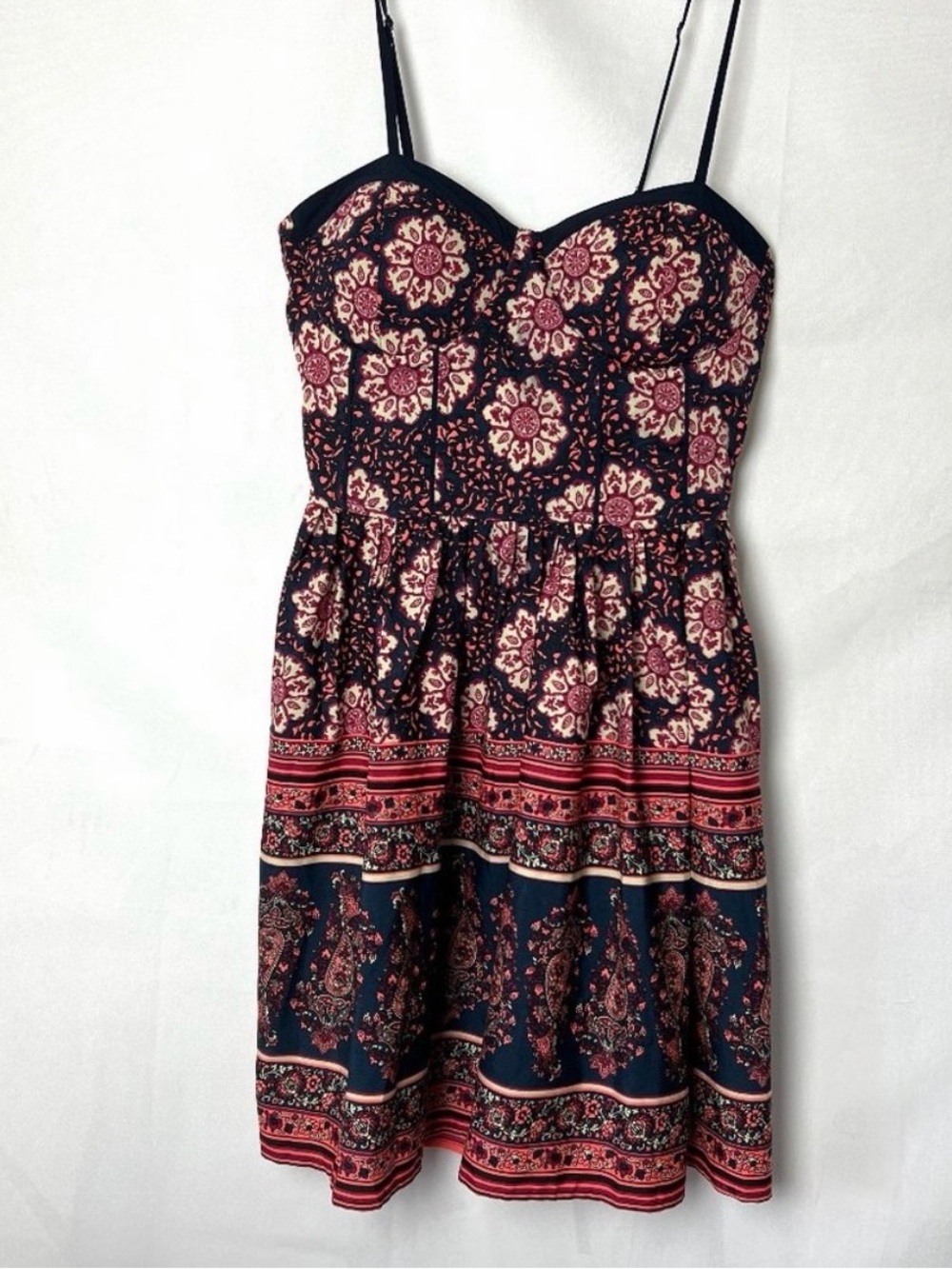 Band Of Gypsies Navy Floral Bustier Top Mini Dress Women’s Sz S Festival Boho
